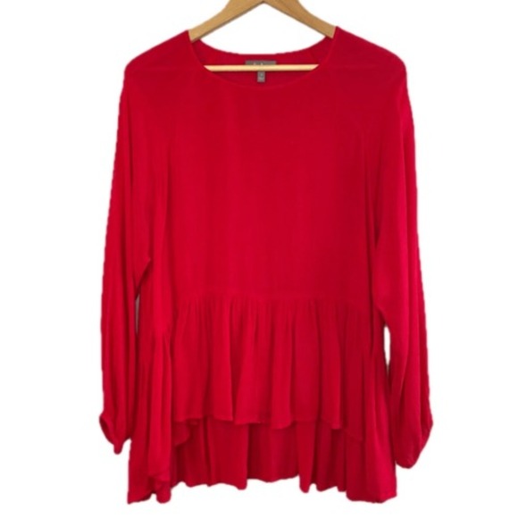 NEIMAN MARCUS Red Oversized Boho Peasant Style Blouse, Small - Picture 1 of 7